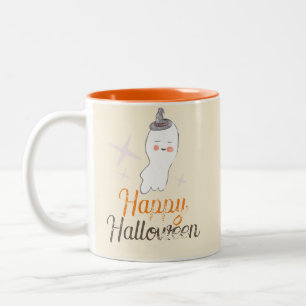 Retro spök-doodle Halloween-design Två-Tonad Mugg