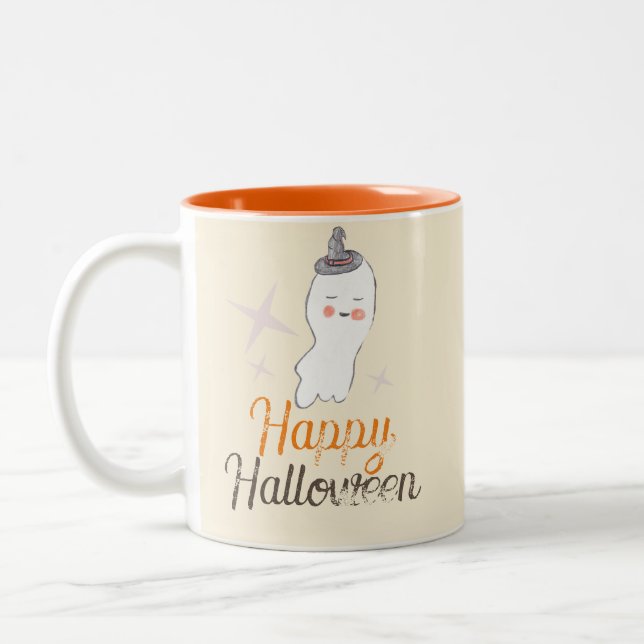 Retro spök-doodle Halloween-design Två-Tonad Mugg (Vänster)