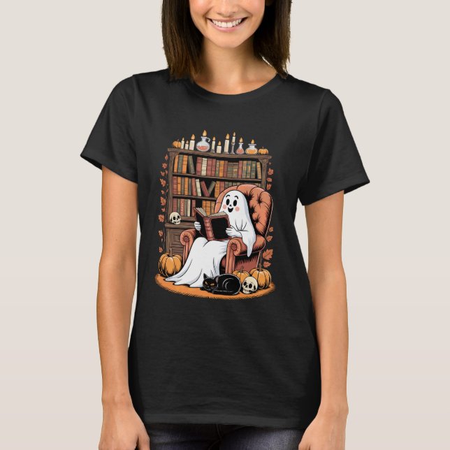 Retro spök som läser böcker katt, bibliotekarie sp t shirt (Framsida)