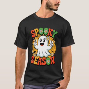 Retro spökhand fredstecken Halloween bus eller god T Shirt