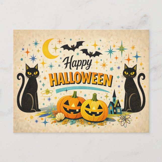 Retro spökhus Atomåldern Halloween Helg Vykort (Framsida)
