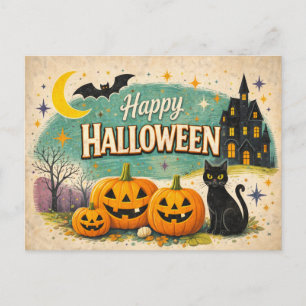 Retro Spökhus Vintage Halloween Helg Vykort