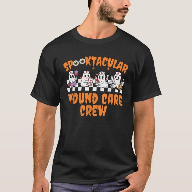Retro Spooktacular Wound Care Crew Halloween Ghost T Shirt (Framsida)