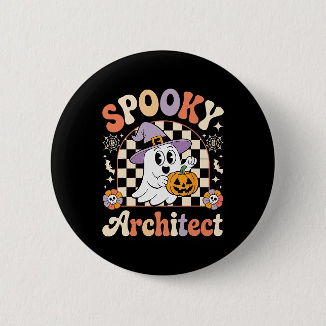 Retro Spooky Architect Halloween Architectural Pum Knapp (Framsida)