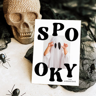 Retro Spooky Black and White Photo Halloween Julkort