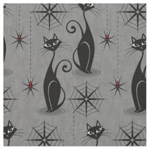 Retro Spooky Cats och Spiders på Distress Grått Tyg