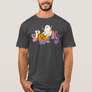 Retro Spooky Ghost Pumpkin Spooky Vibes Lycklig Ha T Shirt