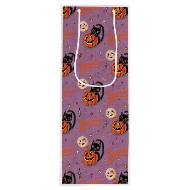 Retro Spooky Kitten Pumpkin Måne på Lila (Framsidan)