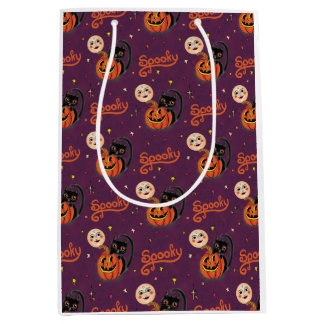 Retro Spooky Kitten Pumpkin Måne på Mörkens Lila