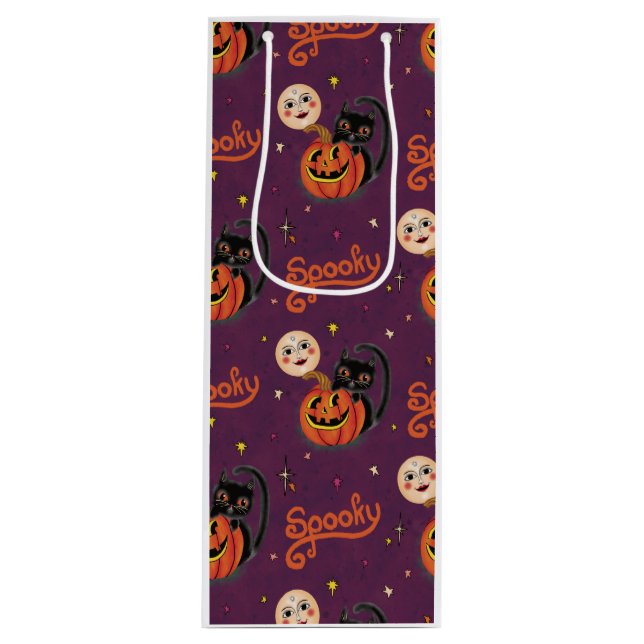 Retro Spooky Kitten Pumpkin Måne på Mörkens Lila (Framsidan)