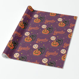 Retro Spooky Kitten Pumpkin Måne på Mörkens Lila Presentpapper