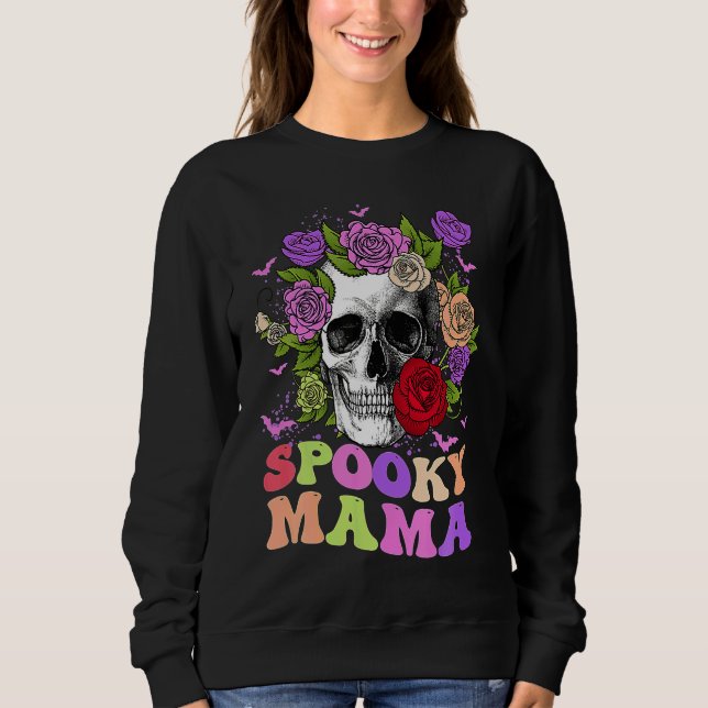 Retro Spooky Mama Skull Women Flower Mom Skeleton  T Shirt (Framsida)