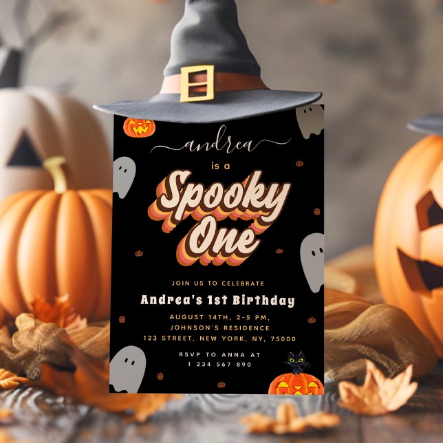 Retro Spooky One 1:a Halloween-Födelsedagsfest Inbjudningar (Skapare uppladdad)