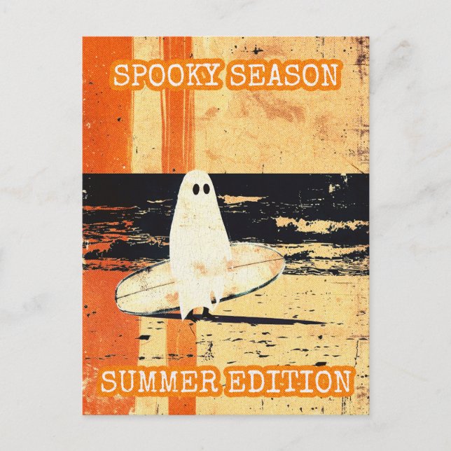 Retro Spooky Summer Goth Ghost med Surfboard Vykort (Framsida)
