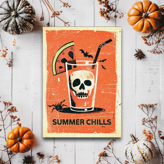Retro Spooky Summer Goth Skeleton Coctail Vykort (Skapare uppladdad)