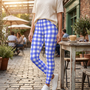 Retro Sport Chic Blå Rutig Leggings