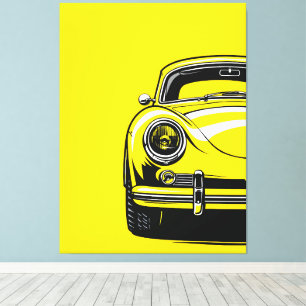 Retro sportbil framifrån Pop Art gul illustration Canvastryck