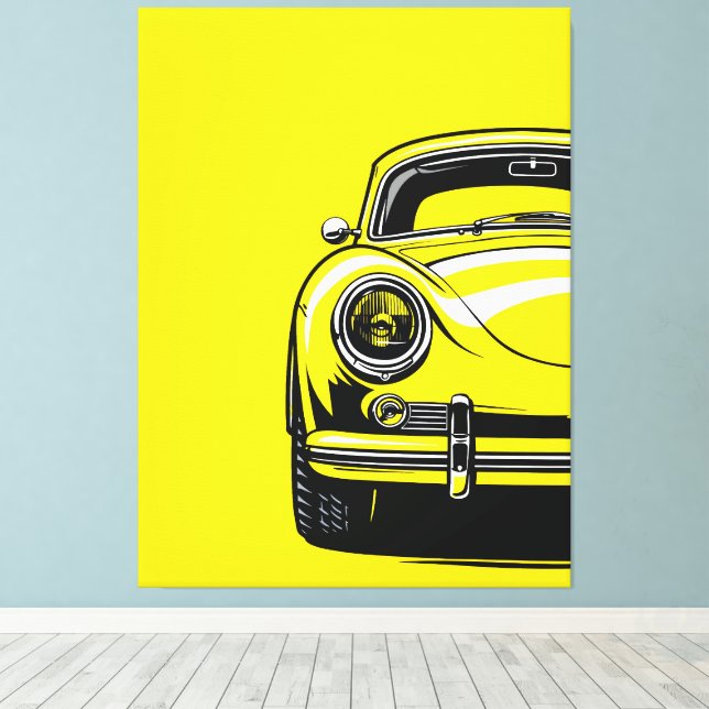 Retro sportbil framifrån Pop Art gul illustration Canvastryck (Insitu (trägolv))