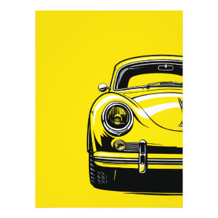 Retro sportbil framifrån Pop Art gul illustration Fototryck