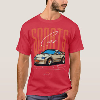 Retro sportbil på neonrutnät rolig pojke t shirt