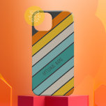 Retro Sporty rand teal guld handskriven namn<br><div class="desc">En reflexbåge med 70-tal inspirerade färg och ett minimalt mönster. Vi kan förändra ridån,  orangen och guld färg. Det stora rand som kör diagonalt gör det till ett fet men minimalt utseende på ditt omslag.</div>