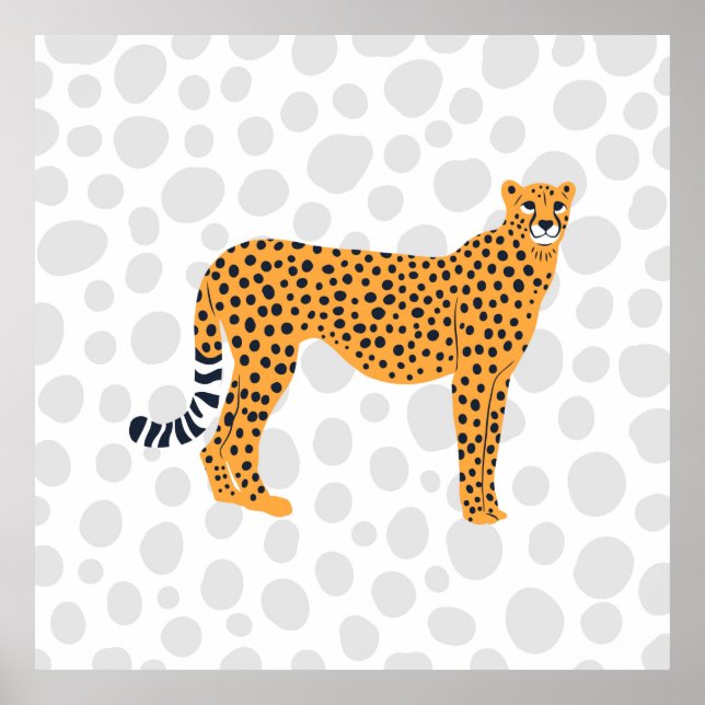 Retro Spotted Cheetah Wild Cat Portrait Art Poster (Framsidan)