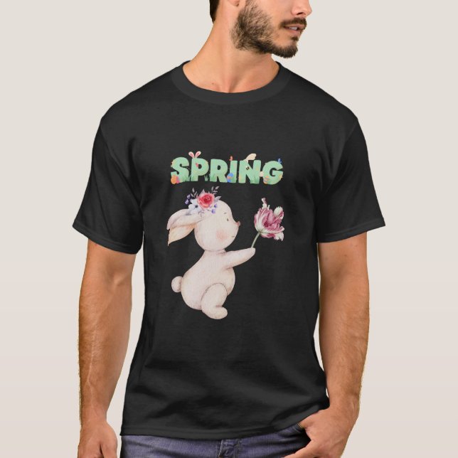 Retro Spring Bunny with Tulip Graphic Tee (Framsida)