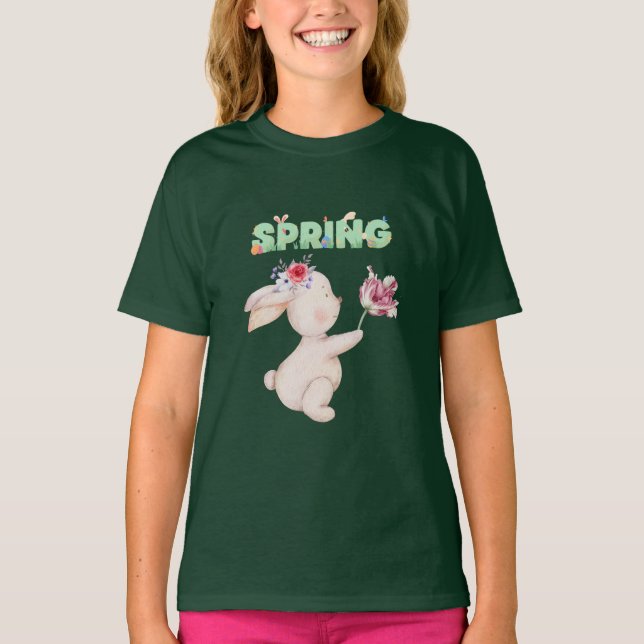 Retro Spring Bunny with Tulip Graphic Tee (Framsida)
