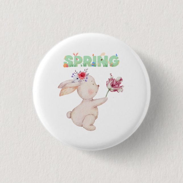 Retro Spring Bunny with Tulip Graphic Tee Knapp (Framsida)