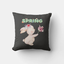 Retro Spring Bunny with Tulip Graphic Tee Kudde
