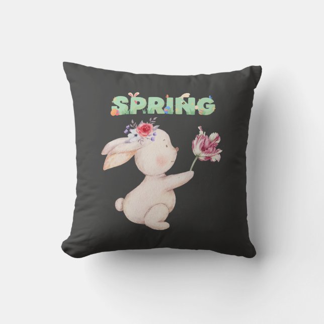 Retro Spring Bunny with Tulip Graphic Tee Kudde (Framsida)