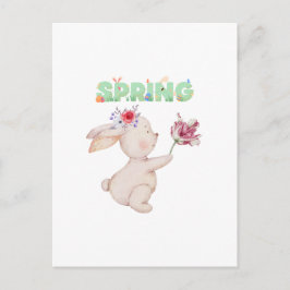 Retro Spring Bunny with Tulip Graphic Tee Vykort