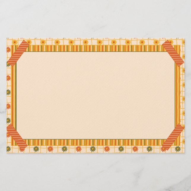 Retro Spring Hand Drawn Faux Washi Floral Stripe Brevpapper (Framsida)