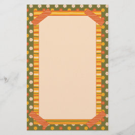 Retro Spring Hand Drawn Faux Washi Floral Vertical Brevpapper