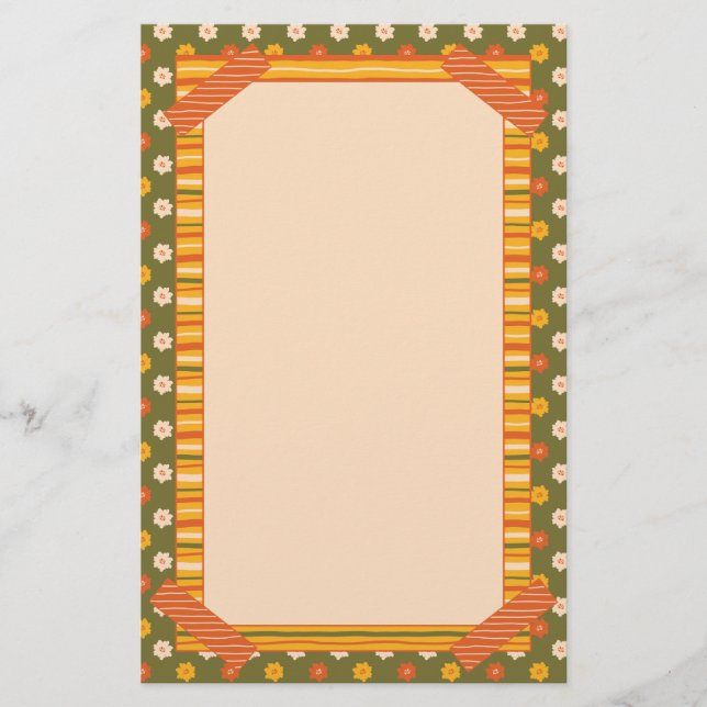 Retro Spring Hand Drawn Faux Washi Floral Vertical Brevpapper (Framsida)