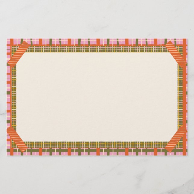 Retro Spring Hand Drawn Faux Washi Grid and Plaid Brevpapper (Framsida)