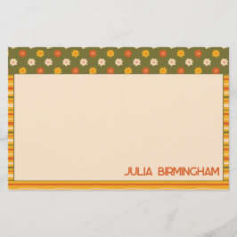 Retro Spring Hand Drawn Floral Striped Horizontal Brevpapper