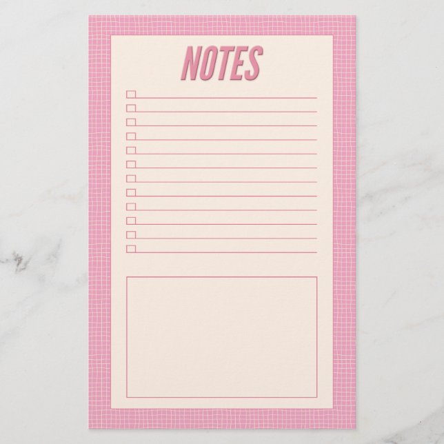 Retro Spring Hand Drawn Pink and White Grid Notes Brevpapper (Framsida)