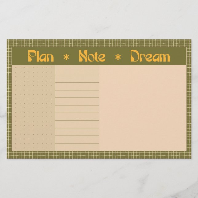 Retro Spring Hand Drawn Plan and Dream Green Grid Brevpapper (Framsida)