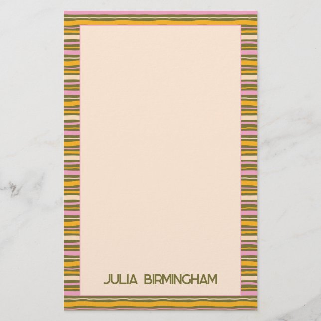 Retro Spring Hand Drawn Striped Personal Brevpapper (Framsida)