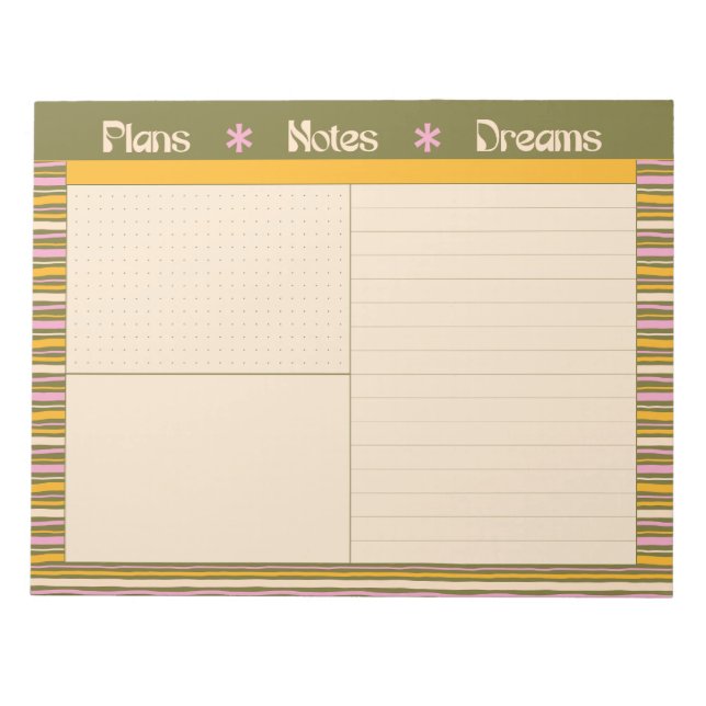 Retro Spring Hand Drawn Striped Plan and Dream Anteckningsblock (Framsida)