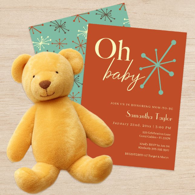 Retro Sputnik Mid Century Baby Shower-inbjudan Inbjudningar (Mid Century Modern Sputnik Baby Shower Invitation )