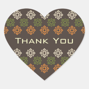 Retro Square Mönster Brown Tack Heart Sticker Hjärtformat Klistermärke