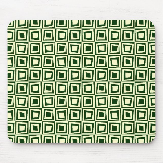 Retro Squares - Cream på Mörk grönt Musmatta (Framsidan)