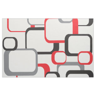Retro Squares Geometric Mönster Red Grått Black Tyg