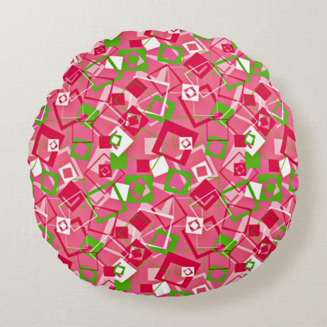 Retro Squares Mönster Rund Kudde (Framsidan)