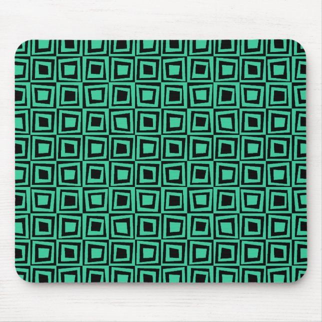 Retro Squares - Sea Grönt on Black Musmatta (Framsidan)