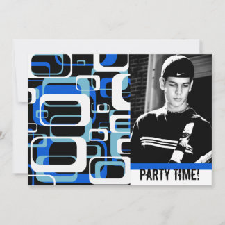 Retro Squares Tonåring Boy Party Firande Inbjudningar