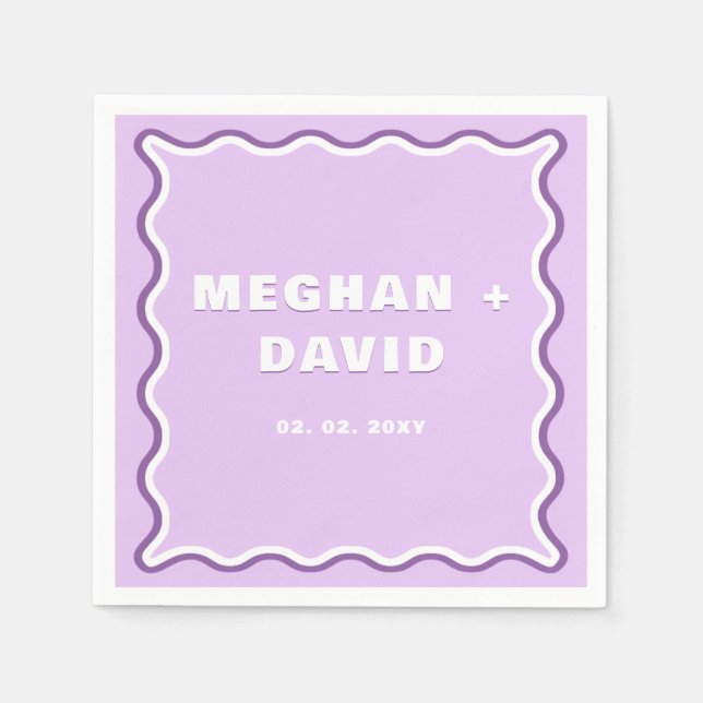 Retro Squiggle Vågig Kurva Lila Bröllop  Pappersservett (Framsidan)