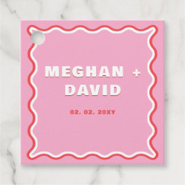 Retro Squiggle Vågigt Curve Rosa Red Bröllop Gåvor Etiketter